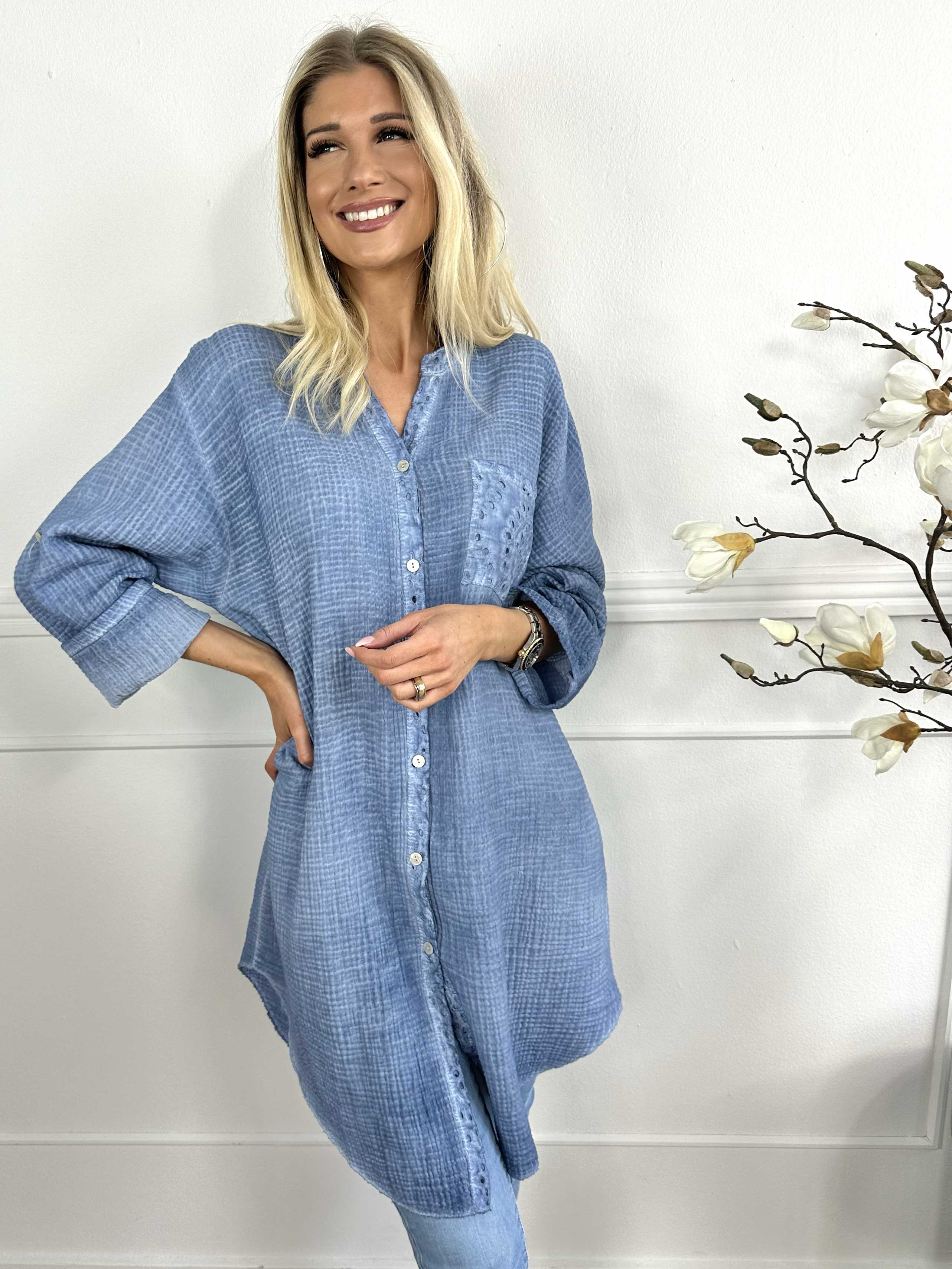 Inez - Lång mjuk skjorta i bäck- och vågtyg